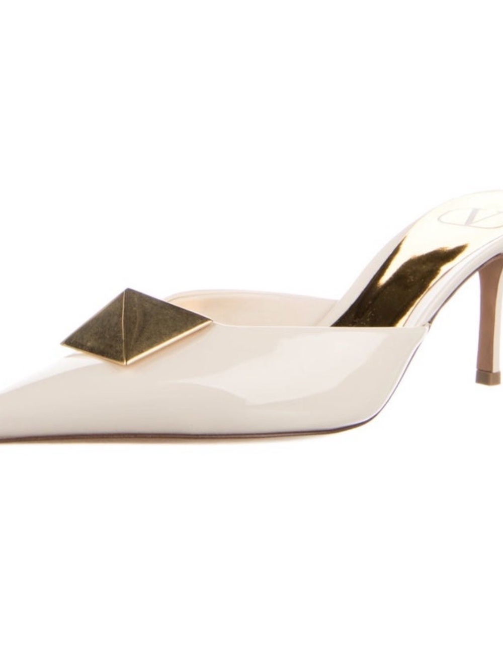Valentino Ivory Patent Pointed Mule with Gold Pyramid - Picture 2 of 5